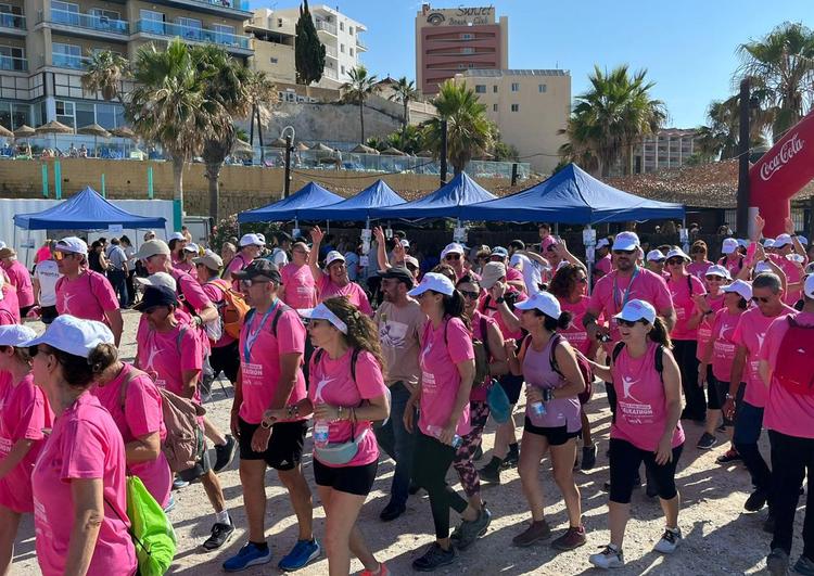 Charity walkers set off from the Sunset Beach Hotel this Saturday morning.