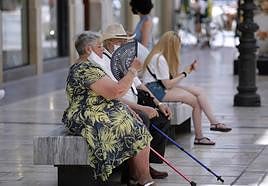 A woman cools herself with a fan in Calle Larios in Malaga.