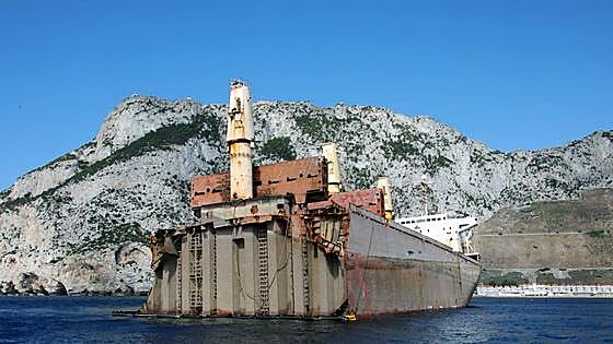 Stern section of sunken carrier refloated off Gibraltar