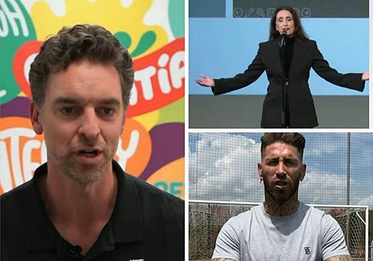 Pau Gasol, Luz Casal and Sergio Ramos, during their speeches.