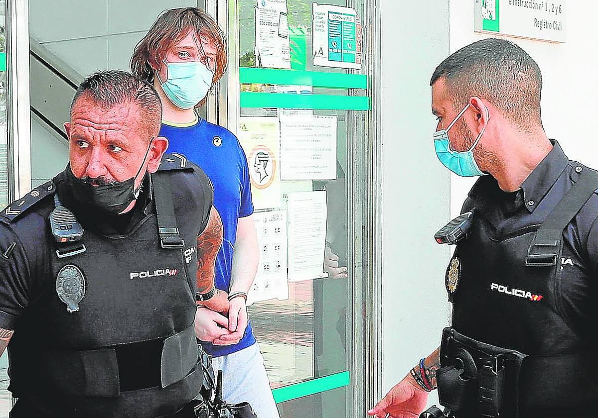 Joseph James O'Connor leaves Estepona police sation under arrest in July 2021.