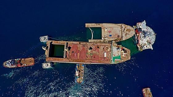 Both sections of the OS 35 bulk tanker have now been raised from the sea bed