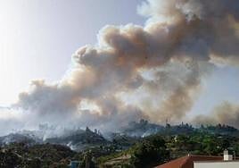 The forest fire blazing on the island of La Palma, in the Canaries.