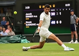 Djokovic in action at Wimbledon.