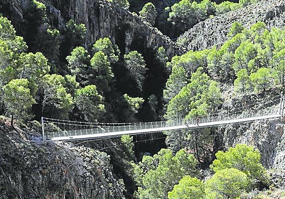 The suspension bridge over the river Almanchares has become a hiking landmark.