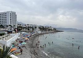 Photo of La Torrecilla beach in Nerja, the only coastal town in the Axarquía where the beach showers have not been turned off.