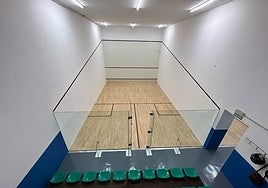 One of the renovated squash courts at the Elola sports complex.