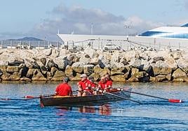 The crew of the yola during their row off Gibraltar on Monday.