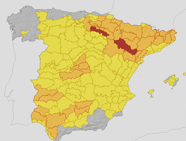 Almost the whole of Spain is covered by weather warnings for heat this Thursday, 24 August.