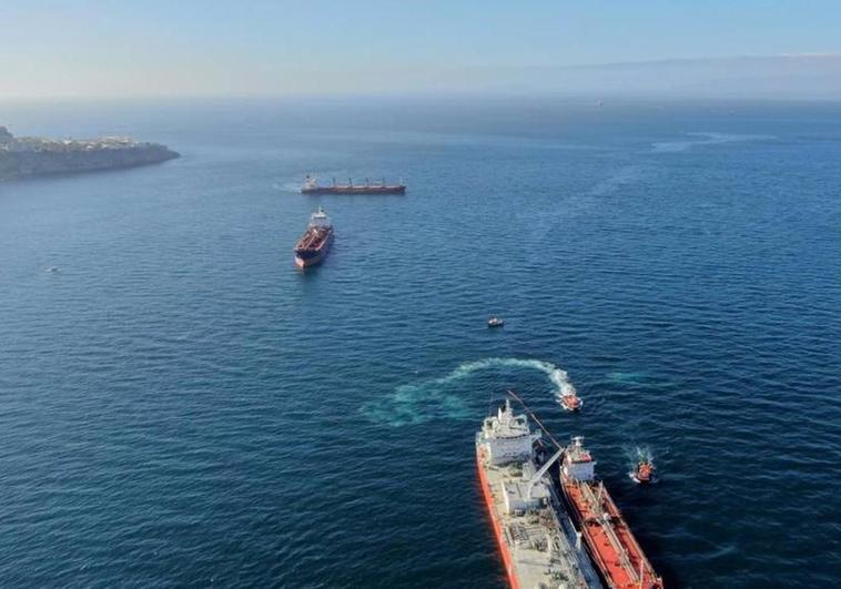 The oil spill in the Bay of Gibraltar.