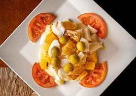 Traditional ‘ensalada malagueña’ with cod, olives, potatoes and oranges.