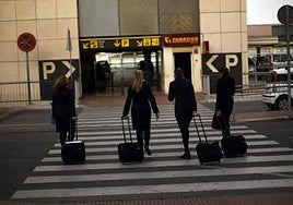 Flight attendants leaving Malaga Airport.
