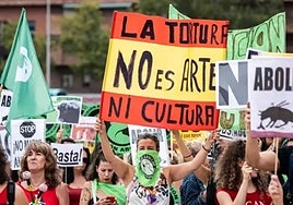 Dozens of demonstrators took part in the protest march from Madrid's Plaza de Toros de Las Ventas.