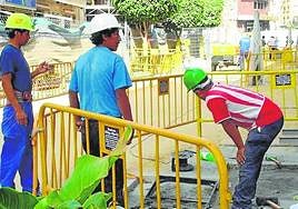 Foreign workers at a construction site in Malaga.
