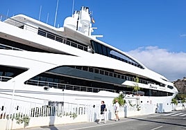The megayacht I Dynasty moored at the marina in Malaga.