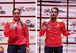 María Torres and Damián Quintero with their solo medals in Budapest.