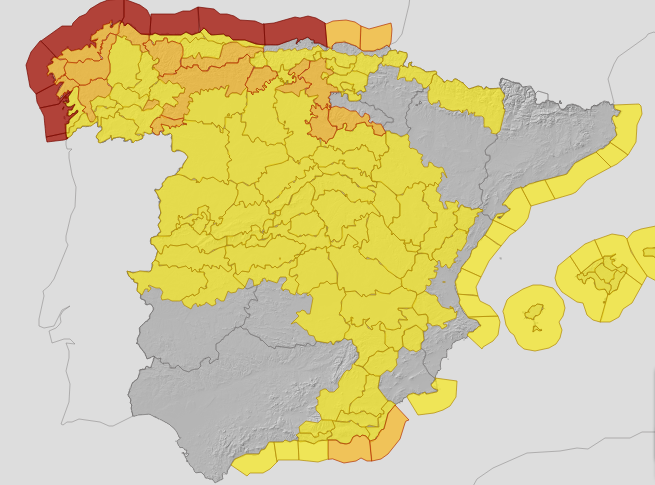 Weather warnings for Spain this Saturday 4 November 2023.