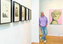 Artist Emmanuel Lafont with some of his works in the exhibition.