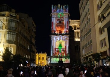 The projection on the cathedral tower.