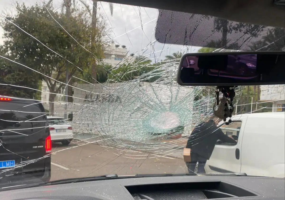 One of the damaged car windows in Marbella