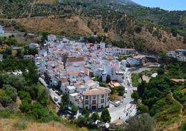 The village of Árchez with the minaret in the centre.