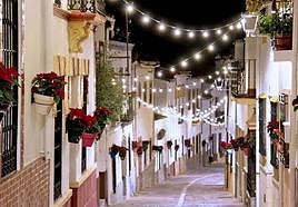 A street in Jimera de Líbar (Malaga province) decorated with poinsettia plants for Christmas.