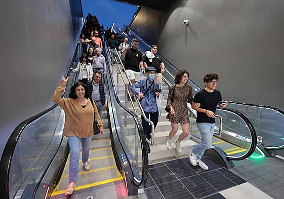 Passengers on the first day of the city centre metro line.