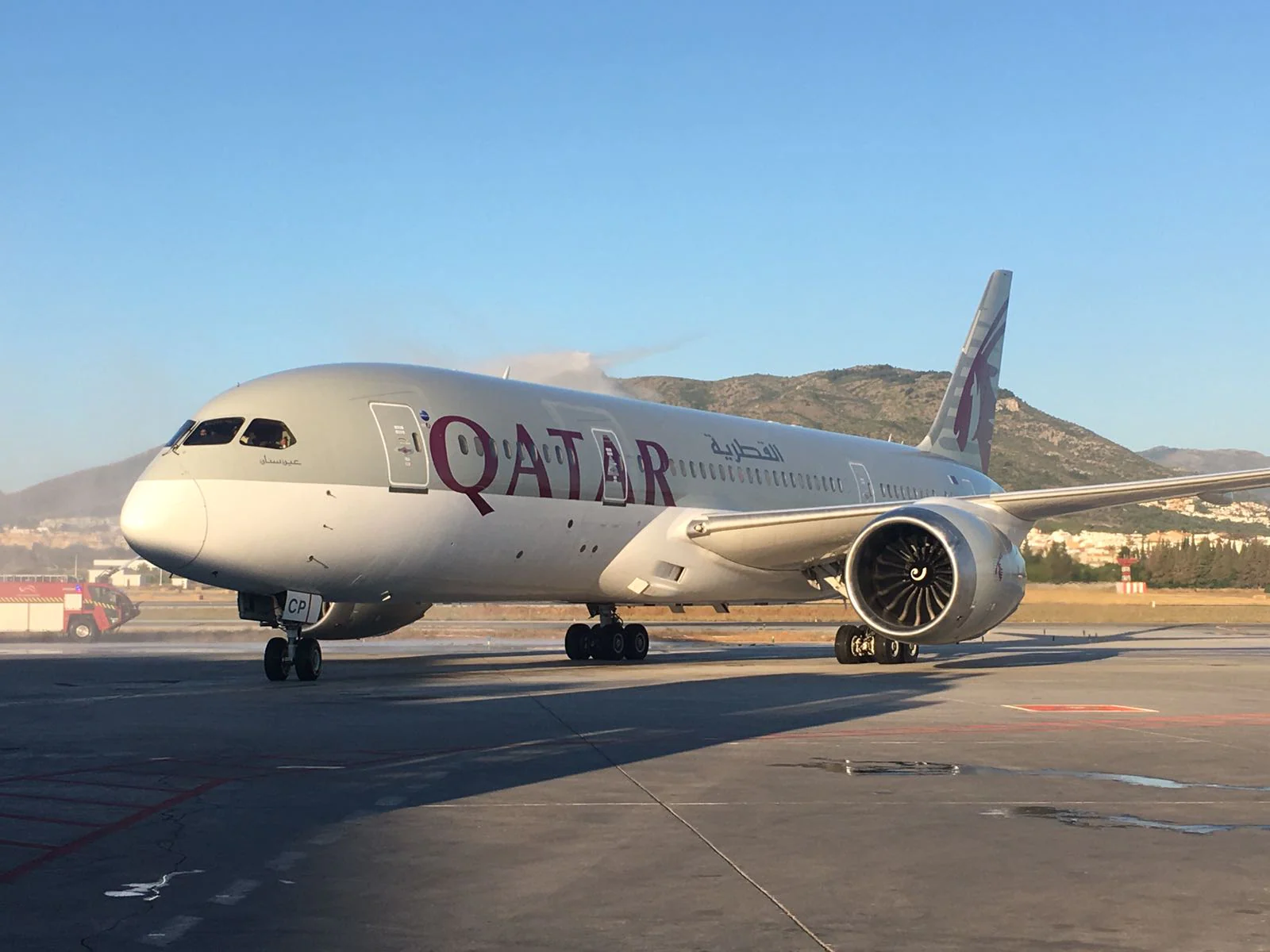 A Qatar Airways aircraft at Malaga Airport.