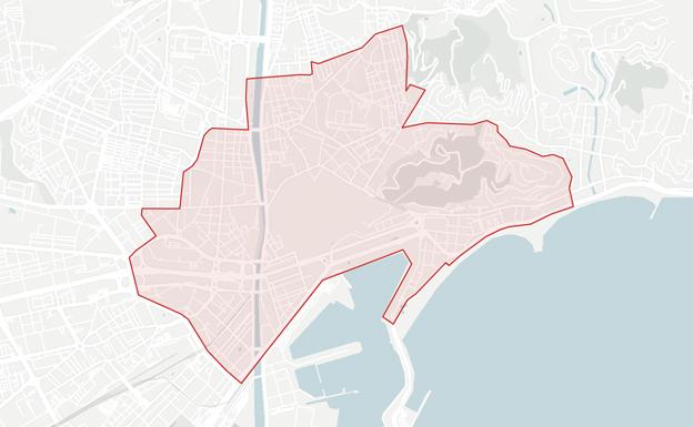 Malaga city's Low Emission Zone in pink.
