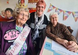 Ivy Rhodes celebrating with friends at the Age Concern meeting on Monday.