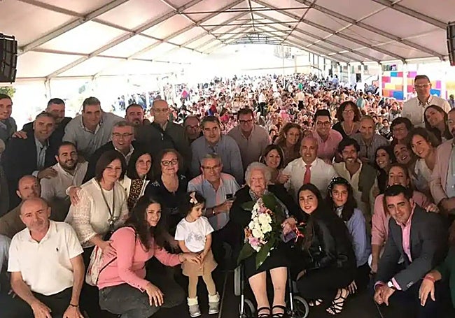 The meeting in 2019 at which Carmen was presented with an award as the town's oldest resident, when she was 102.