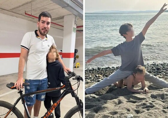 Karim with Jeison after he was given the bicycle (left) and the two brothers playing on the beach (right)
