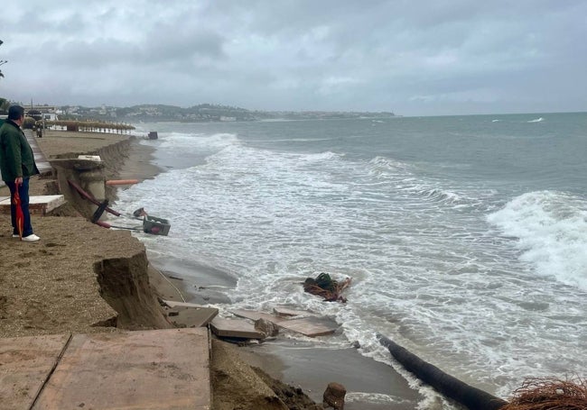 View of the damage to the beach after the storm.