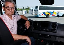 Businessman Antonio Vázquez Olmedo on board one of his buses