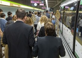 Cofrades at the Atarazanas metro station last Easter.