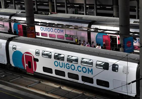 Ouigo double-decker train at Atocha station in Madrid.