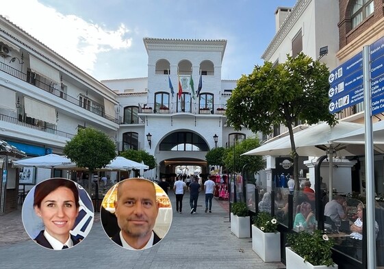 The exterior of Nerja town hall, where the incident on Palm Sunday happened, and the two officers who saved the elderly man.