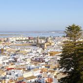 Aerial view of Sanlúcar de Barrameda and its coastline.