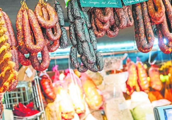Traditional sausages in the local market.