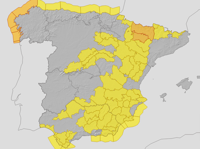 The areas of Spain under 'risk' warnings this 29 March.