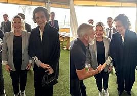 Queen Sofia with Sofia Lucas, owner of the Rocamar beach restuarant.