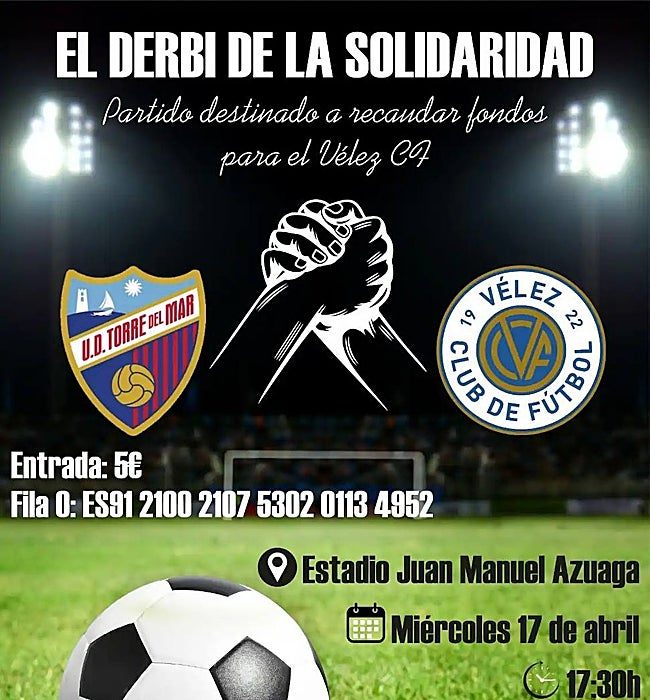 The poster advertising the charity match taking place on Wednesday 17 April and the bank account details for other donations.