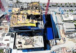 Work on the site of the Torre del Río development where luxury tower blocks are being built in Malaga.