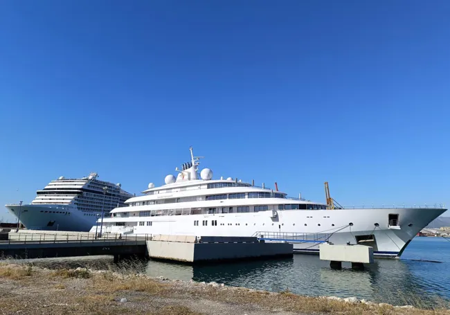 The Golden Odyssey is moored near the Casa de Botes.