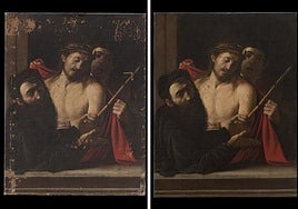 The Ecce Homo by Caravaggio before and after restoration.