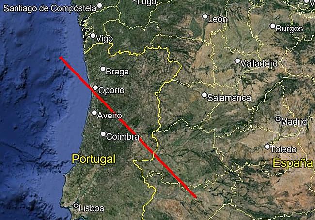 Trajectory of the fireball.