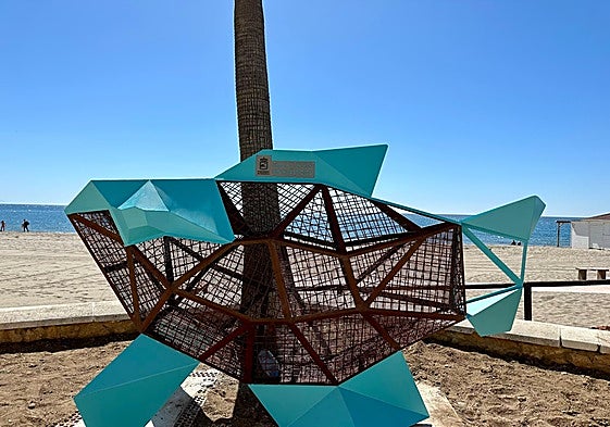 One of the fish-shaped containers that have been installed on the beaches.