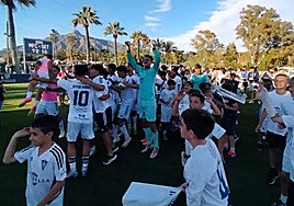 The players celebrate at the full-time whistle.
