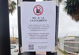 One of the posters that has been put up in the area where the petrol station will be.