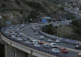 View of a traffic jam on the A-7 motorway between Rincón de la Victoria and Malaga city.